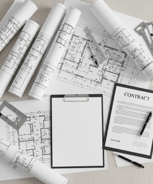 Ausschreibung und Vergabe - Ein Baufachmann vergleicht verschiedene Angebote und Leistungsverzeichnisse.