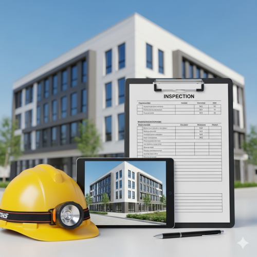 Abnahmegutachten für Ihren Neubau | DSV Bauwerk Abnahmegutachten - Ein Bausachverständiger prüft einen Neubau vor der offiziellen Abnahme auf Mängel.