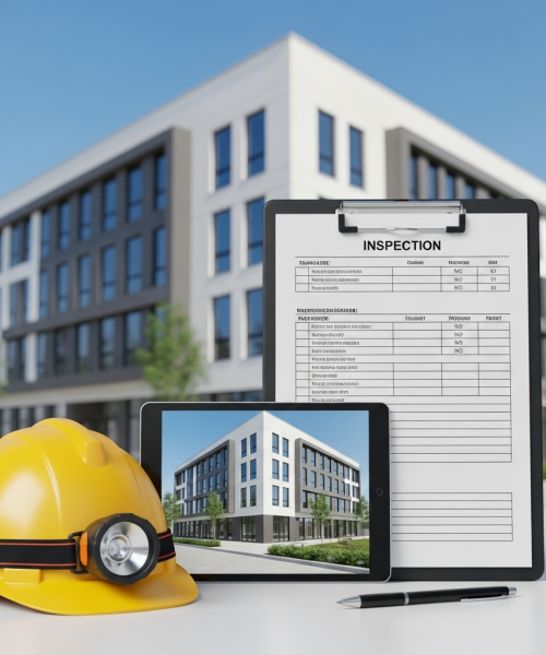 Abnahmegutachten - Ein Bausachverständiger prüft einen Neubau vor der offiziellen Abnahme auf Mängel.